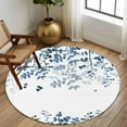 thumbnail image 2 of Round Rugs 5 Ft, Blue Leaves Non Slip Area Rugs for Kitchen Bedroom Entryway, Summer Botanical Washable Carpet Runner Rug Floor Mats for Bedroom Home Decor Farmhouse Abstract Art, 2 of 9