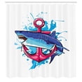 thumbnail image 2 of Ambesonne Anchors Shower Curtain, Nautical Symbol with Shark, 69"Wx84"L, Aqua Royal Blue and Hot Pink, 2 of 4