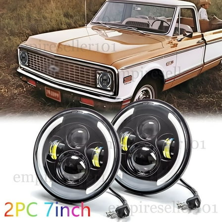 Pair 7" Inch LED Headlight Round HI/LO Sealed Beam for Chevy Pickup Truck 3100