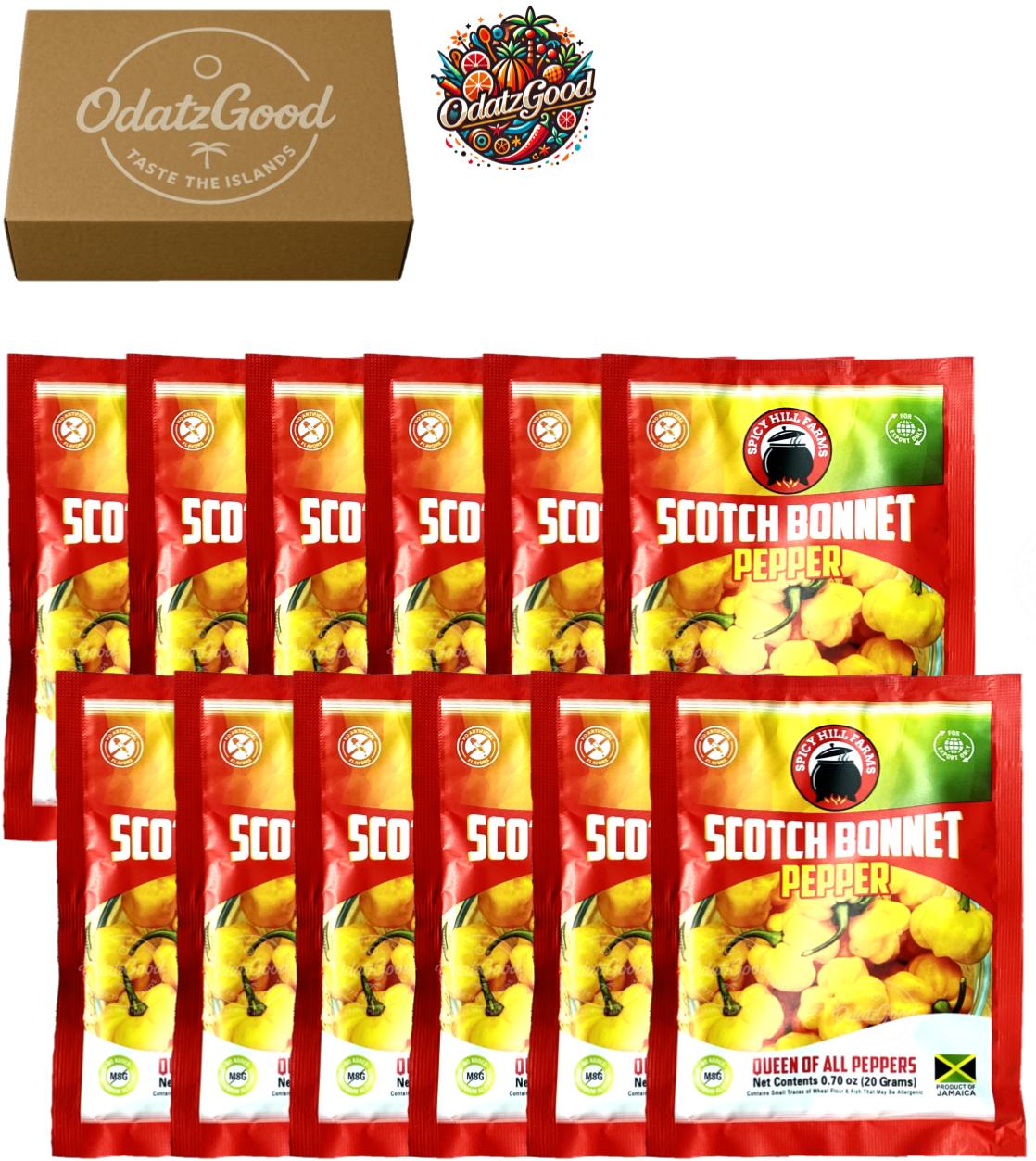Spicy Hill Scotch Bonnet Pepper 0.7oz (20g) 12-Pack – Product of Jamaica – Curated & Packaged by ODatzGood