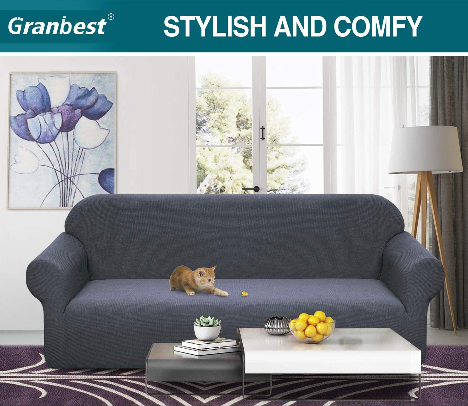 Amerteer Premium Water Repellent Sofa Cover High Stretch Couch Slipcover Super Soft Fabric Couch Cover for Pets Kids Children Dog