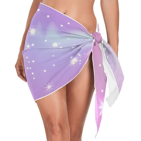 Pink Sky with Stars Women Coverups Beach Cover Up Chiffon Swimsuit Bikini Wrap Short Skirt Beach Slit Tie Waist