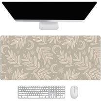 Boho Leaves Moon Desk Mat, Desk Accessory, Cute Workspace, Trendy Workspace, Trendy, 35.4x15.7in Large Gaming Mouse Pad, Cute Desk Topper, Pretty Desk Pad
