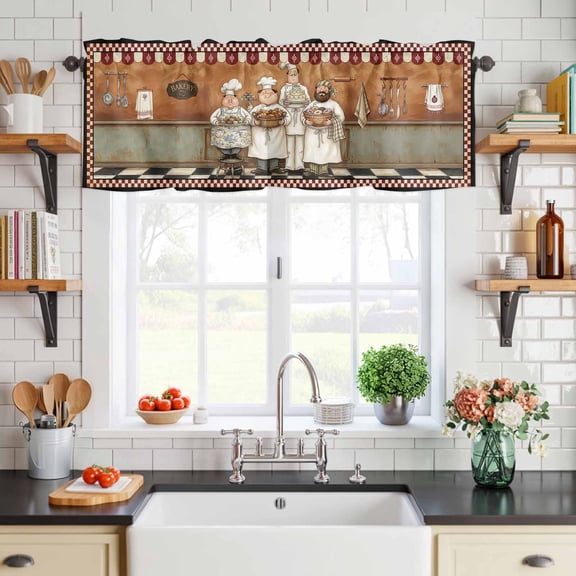Curtain Valance for Windows Kitchen Baking Team Short Rod Pocket Kitchen Valances Blackout Curtains Retro Farmhouse Chef Window Treatment for Living Room Bathroom Bedroom,54"x18"
