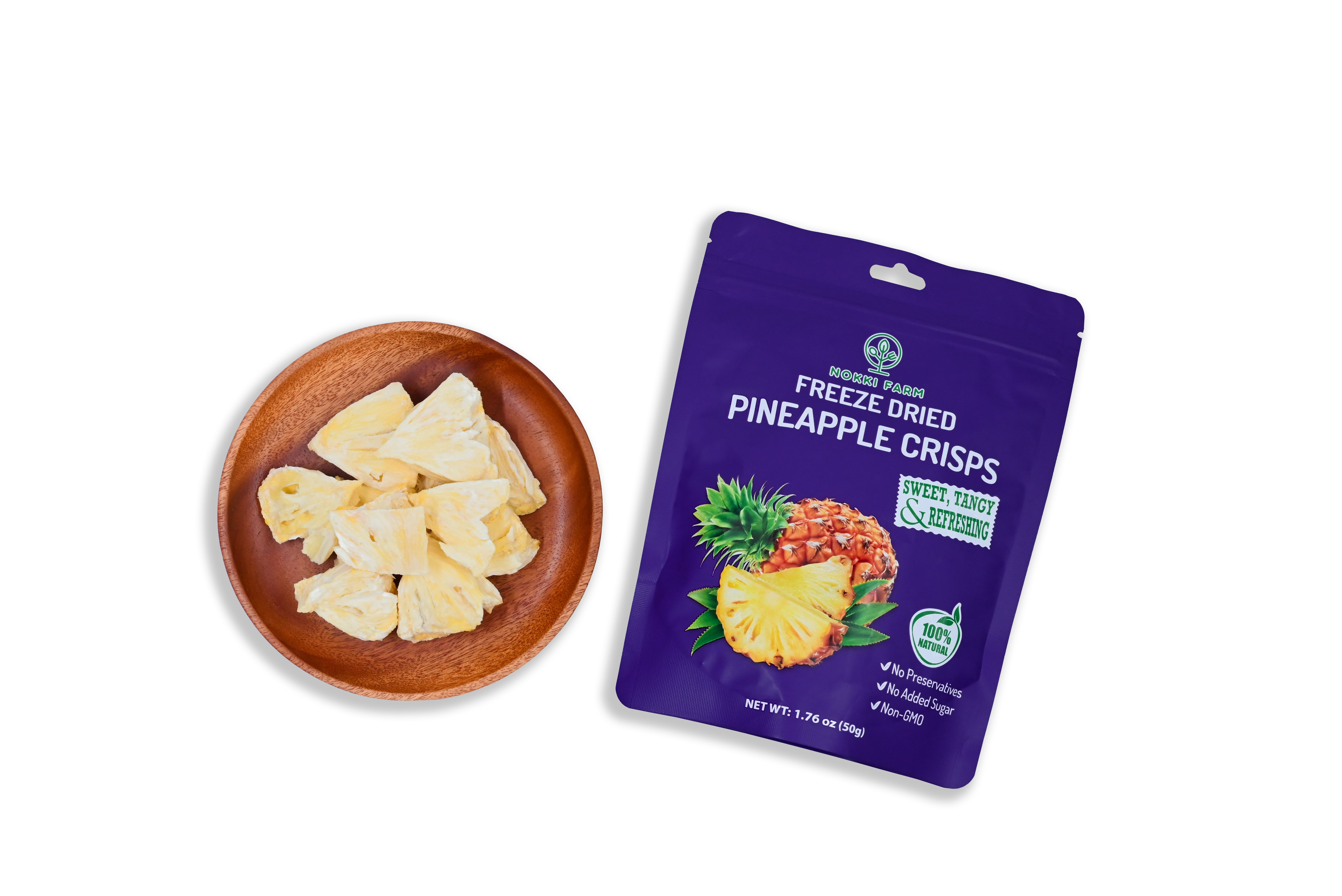 NOKKI FARM Freeze Pineapple Fruit, Healthy & Exotic Tropical Superfood Snacks, Kid-Approved, No Added Sugar or Preservatives, Shelf-Stable, 1.73 Oz, 3 Pack