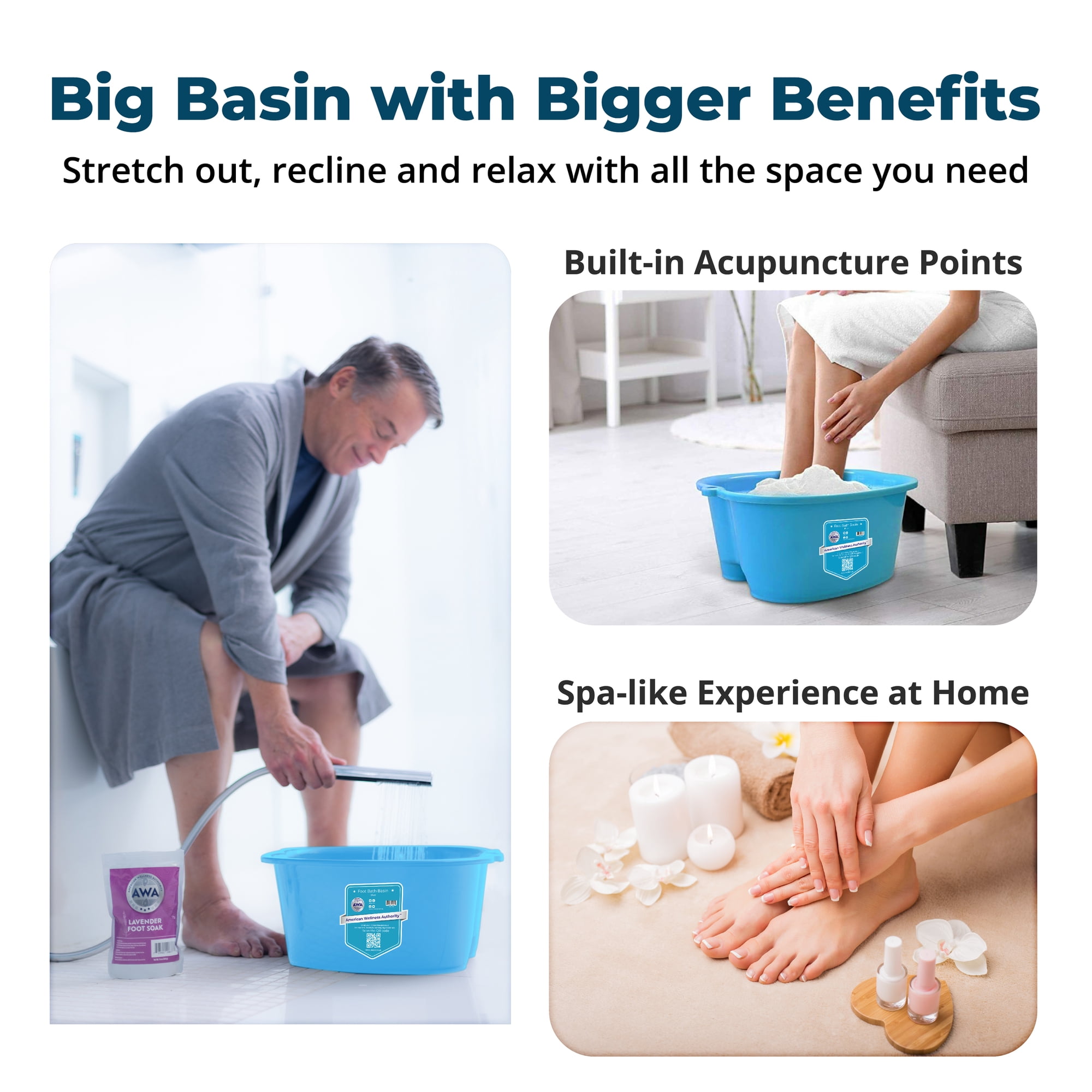 American Wellness Authority Foot Soaking Tub for Soaking Feet, Extra Large Foot Bath Tub, Sturdy Foot Soaker & Pedicure Bowl