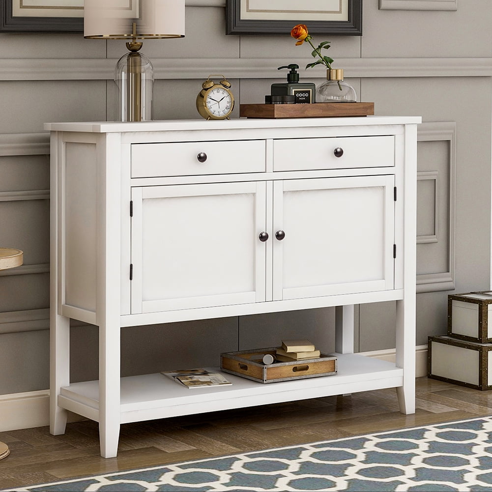Lowestbest 39" Modern Console Table, Sofa Table, Entryway Side Table with 2 Drawers, 2 Cabinets and 1 Shelf (White) Lowestbest 39" Modern Console Table, Sofa Table, Entryway Side Table with 2 Drawers, 2 Cabinets and 1 Shelf (White)