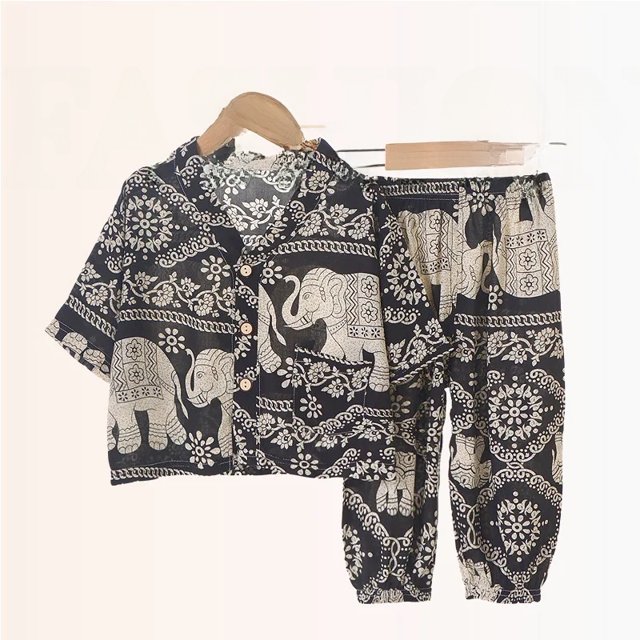 Conjunto de pijamas de seda para niños, traje de aire acondicionado de algodón Artificial de verano, ropa de hogar de seda de algodón para niños, conjunto de dos piezas para niños Cl