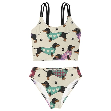 BZSMCE Swimsuit 2-Piece Tank Swimming Wear Quick Dry Bathing Suit-Dachshunds Dog Prints Printed