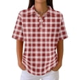 thumbnail image 2 of Plaid Polo Shirts for Women Waffle Button Collared Summer Short Sleeve Tops Lightweight Work Golf Shirt Womens Blouses Red M, 2 of 8