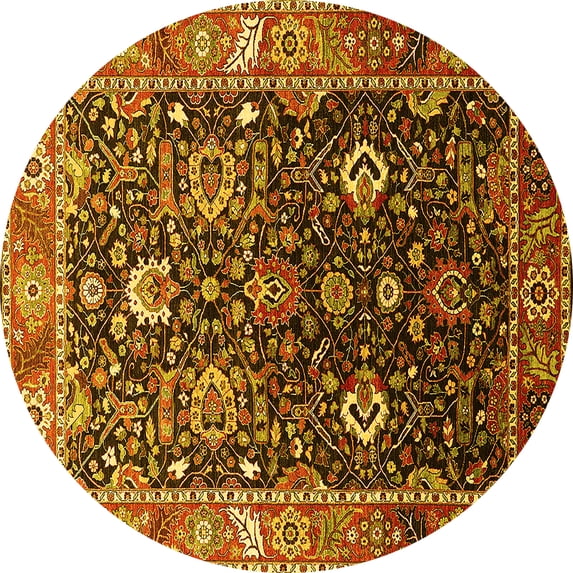 Ahgly Company Indoor Round Oriental Yellow Industrial Area Rugs, 8' Round