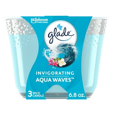 Glade Scented 3-Wick Candle Jar, Aqua Waves, Fragrance Infused with Essential Oils, 6.8 oz