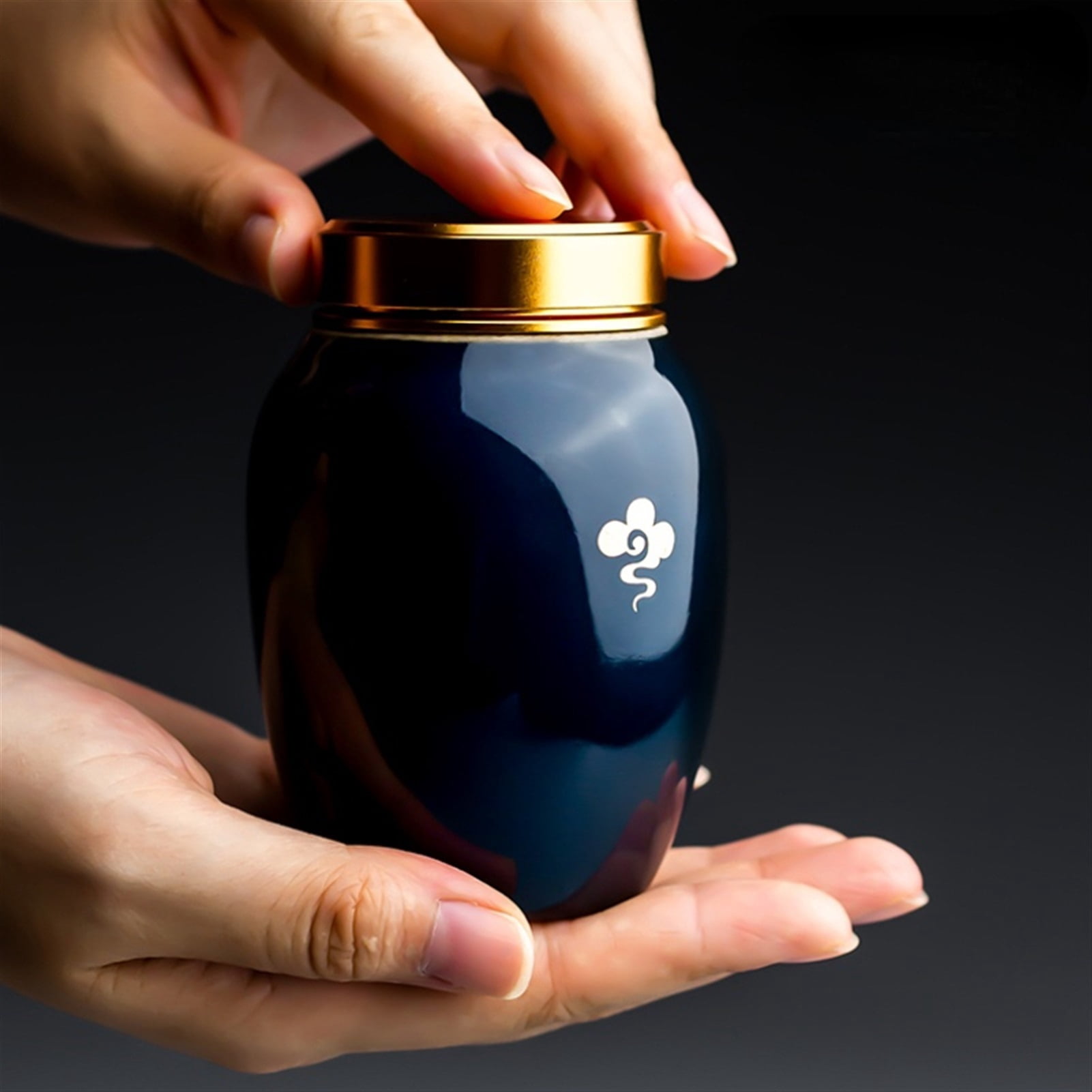 Hand Maderetro Ji Blue Ceramic Mini Pet Urn Can Small Sealed Can