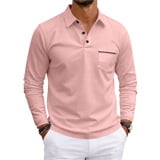 Fabrcox Polo Shirts for Men Long Sleeve Button Down Collared Mens Golf Shirt Regular Fit Casual Office Mens Dress Shirt with Chest Pocket XXXL