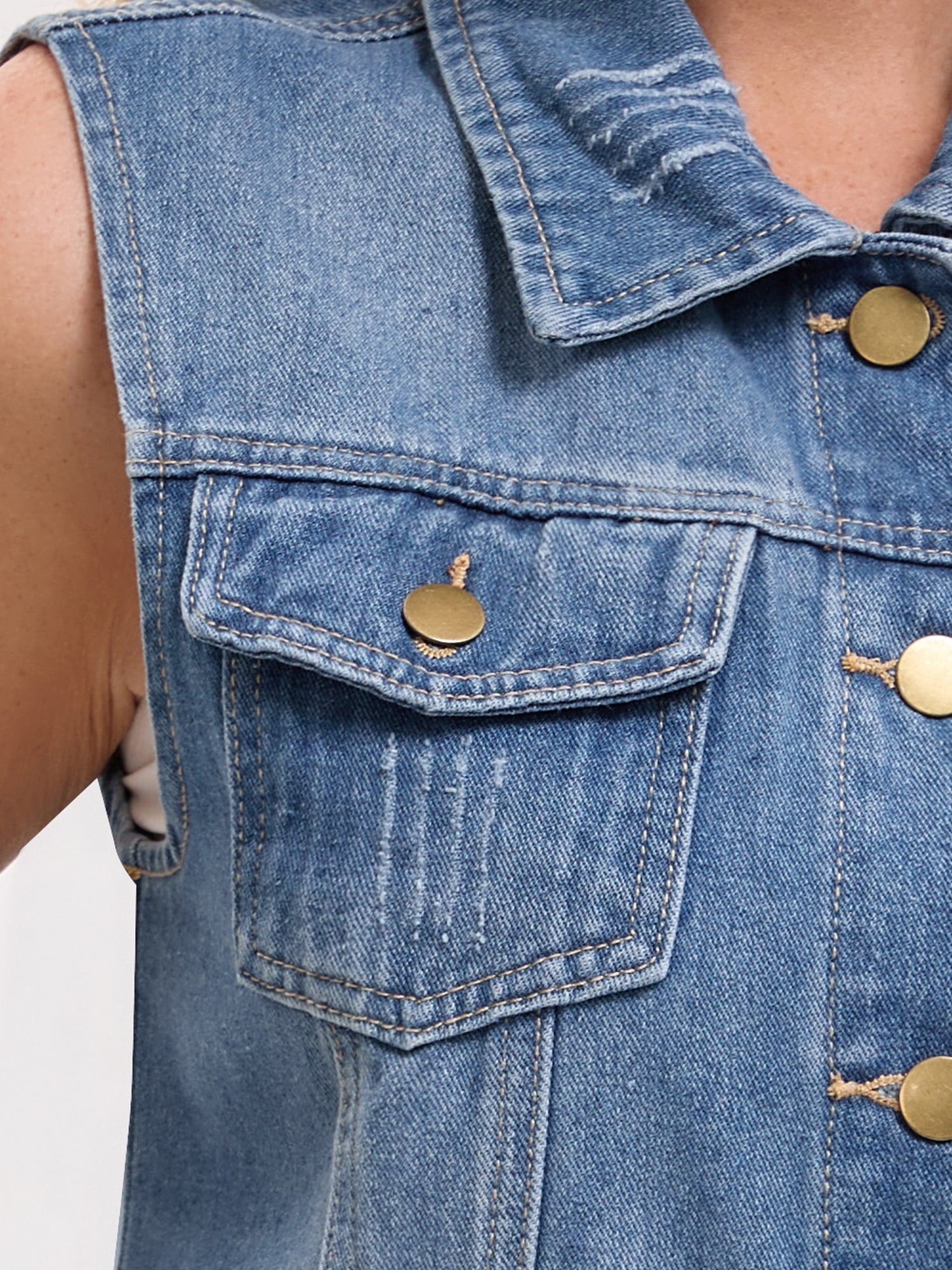 DARING DIVA Womens Denim Vest Button Down Jacket Sleeveless Jean Jacket M Blue