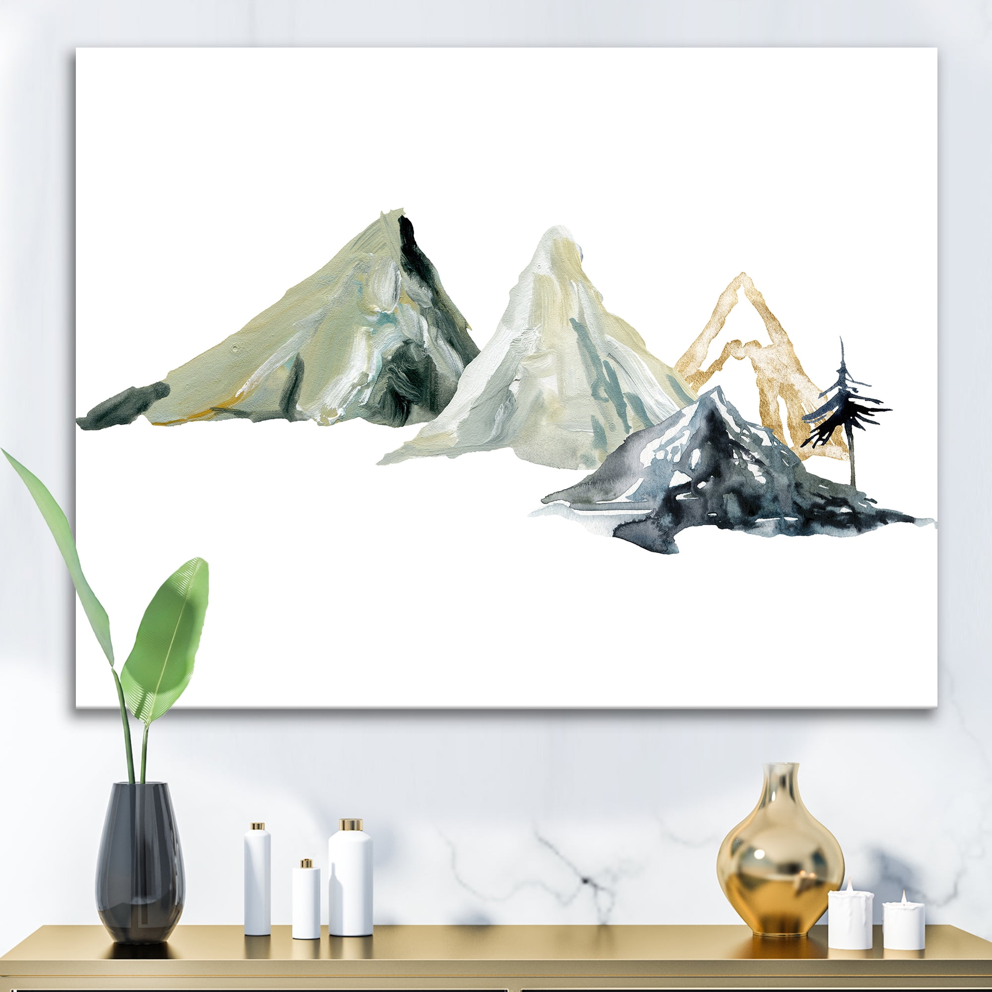 Designart ' Dark Blue Mountain Landscape Winter Minimalistic I ' Modern Canvas Wall Art Print