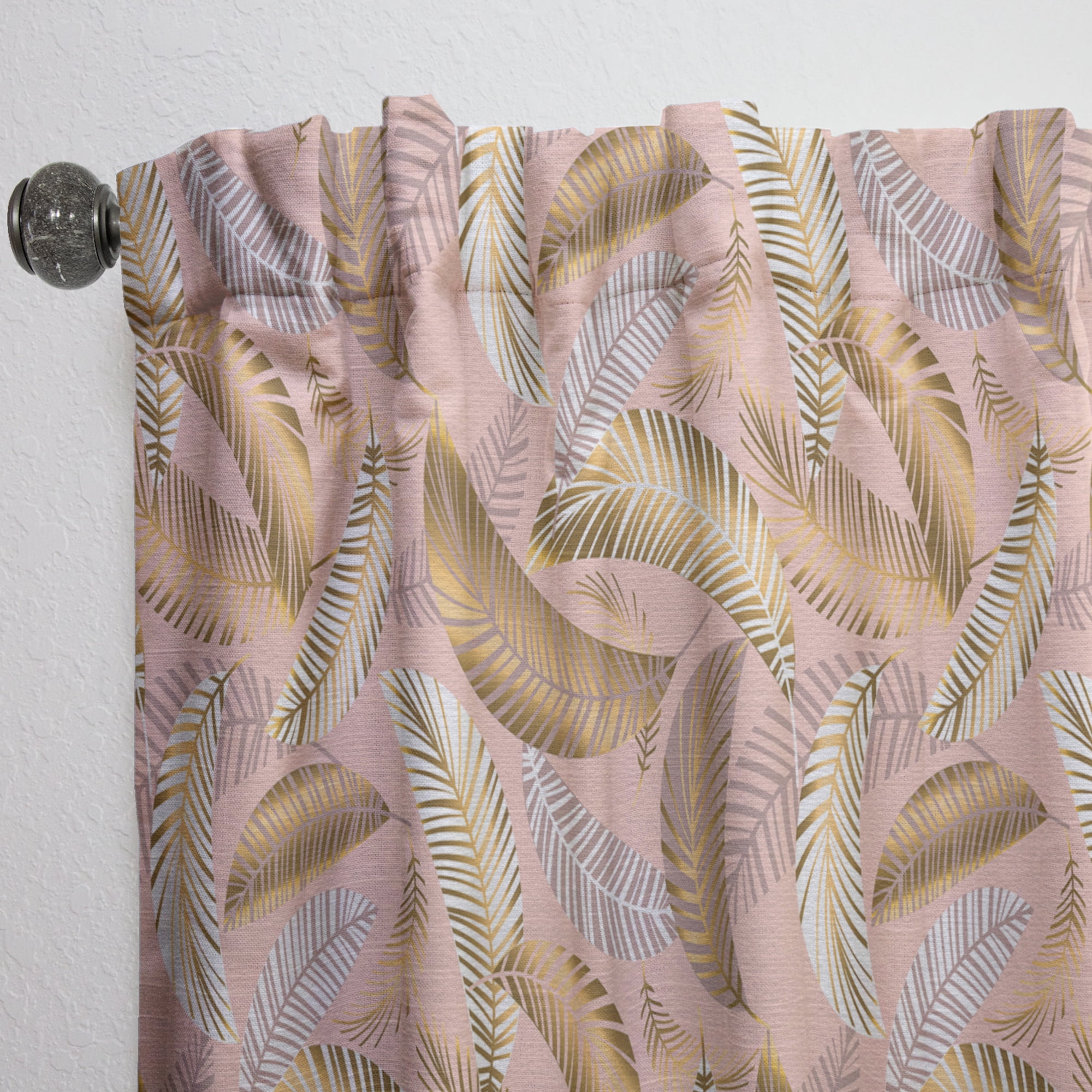 Designart 'Golden Tropical Leaves Pattern V' Mid-Century Modern Curtain Panel