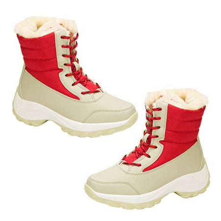 

Warm Faux Fur Lined Women Snow Boot Winter Nonslip Lace Up Shoes Booties
