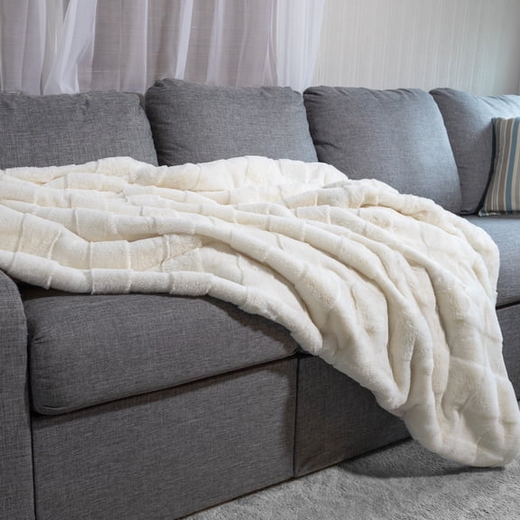 Lavish Home 60x80-Inch Faux Fur Blanket - Queen Size Bedding (Cream)