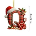 thumbnail image 2 of Buffalo Plaid Monogram Christmas Ornament, Flat Acrylic Personalized Initial Christmas Tree Ornament with Santa Hat, Xmas Stocking Tag, Farmhouse Rustic Monogram Decoration - Letter Q, 2 of 5