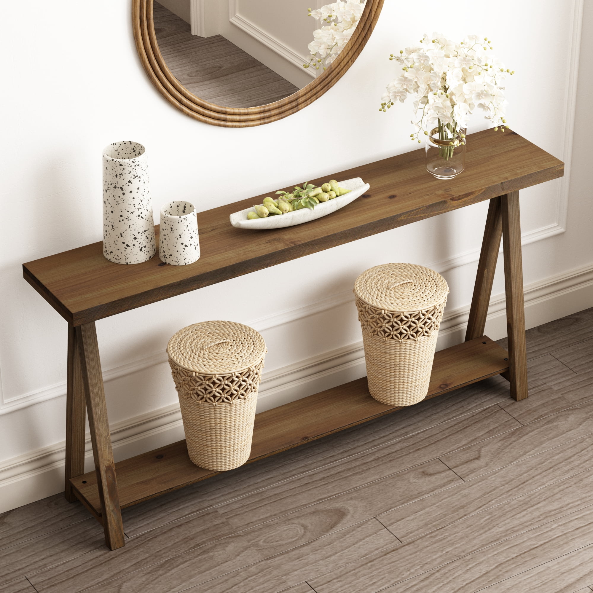 63'' Farmhouse Narrow Wood Console Tables, Long Entryway Sofa Table with Shelf for Living Room Hallway