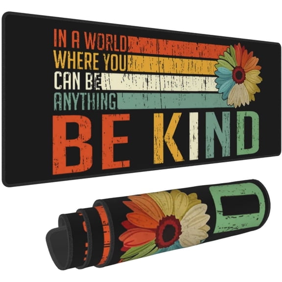 Black Kind World Flower Where Anything Mouse Pad XL Extended Desk Mat, Non Slip Rubber Base Stitched Edge Gaming Pc Desktop Large Mice Pad,31.5 x 11.8 Inch