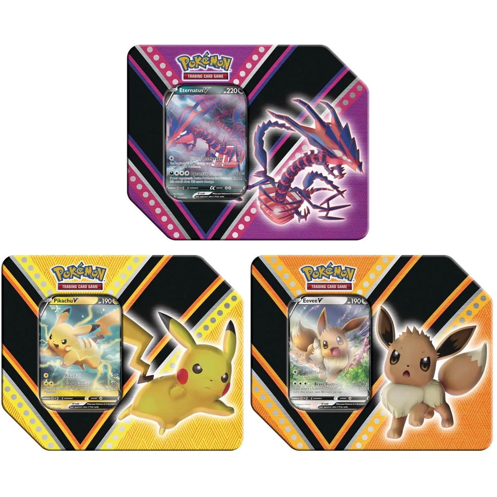 Pokemon 2020 V Powers Collectors Tins SET OF 3 (Pikachu V, Eevee V