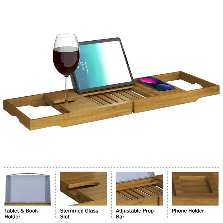 Home Complete Acacia Bathtub Tray with Extended Sides and Wine Glass Holder Walmart