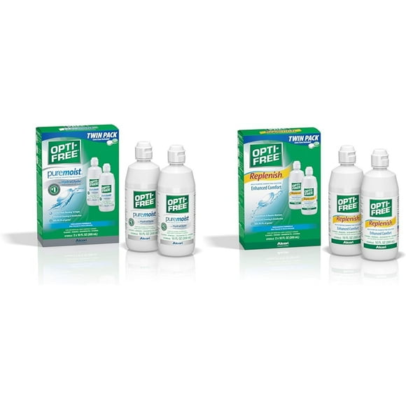 Opti-Free Puremoist Disinfecting Solution 20 Fl Oz (Pack of 2) & Opti-Free Replenish Disinfecting Solution Twin Pack 10 Fl Oz (Pack of 1)