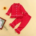 thumbnail image 3 of Xingqing 2PCS Infant Toddler Baby Girls Pajamas Long Sleeve Solid Color Lapel Ruffle Buttons Tops Pants, 3 of 8