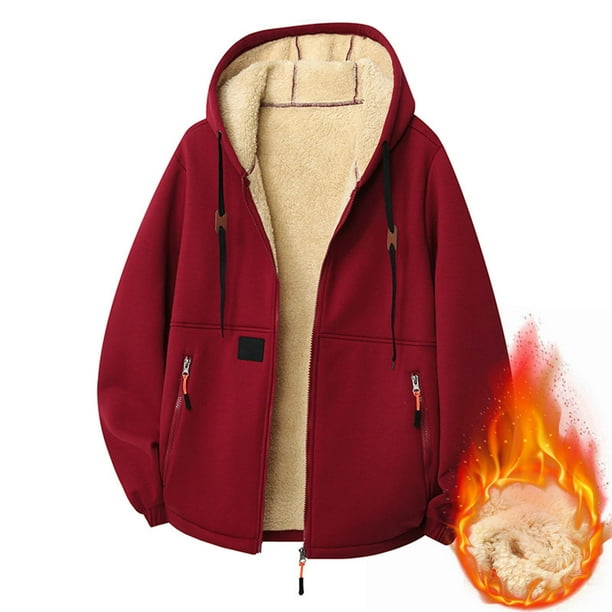 Ceisia Men Solid Color Hooded Zipper Lamb Gift Fleece Warm Long Sleeve Casual Cardigan Jackets