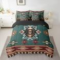 thumbnail image 3 of Homewish Western Boho Aztec Bedding Comforter Set 7pcs for Men, Rustic Mandala Hippie Queen Bedding Sets, Dark Green Abstract Reversible Queen Sheet Sets, Super Cozy Room Decor, 3 of 8