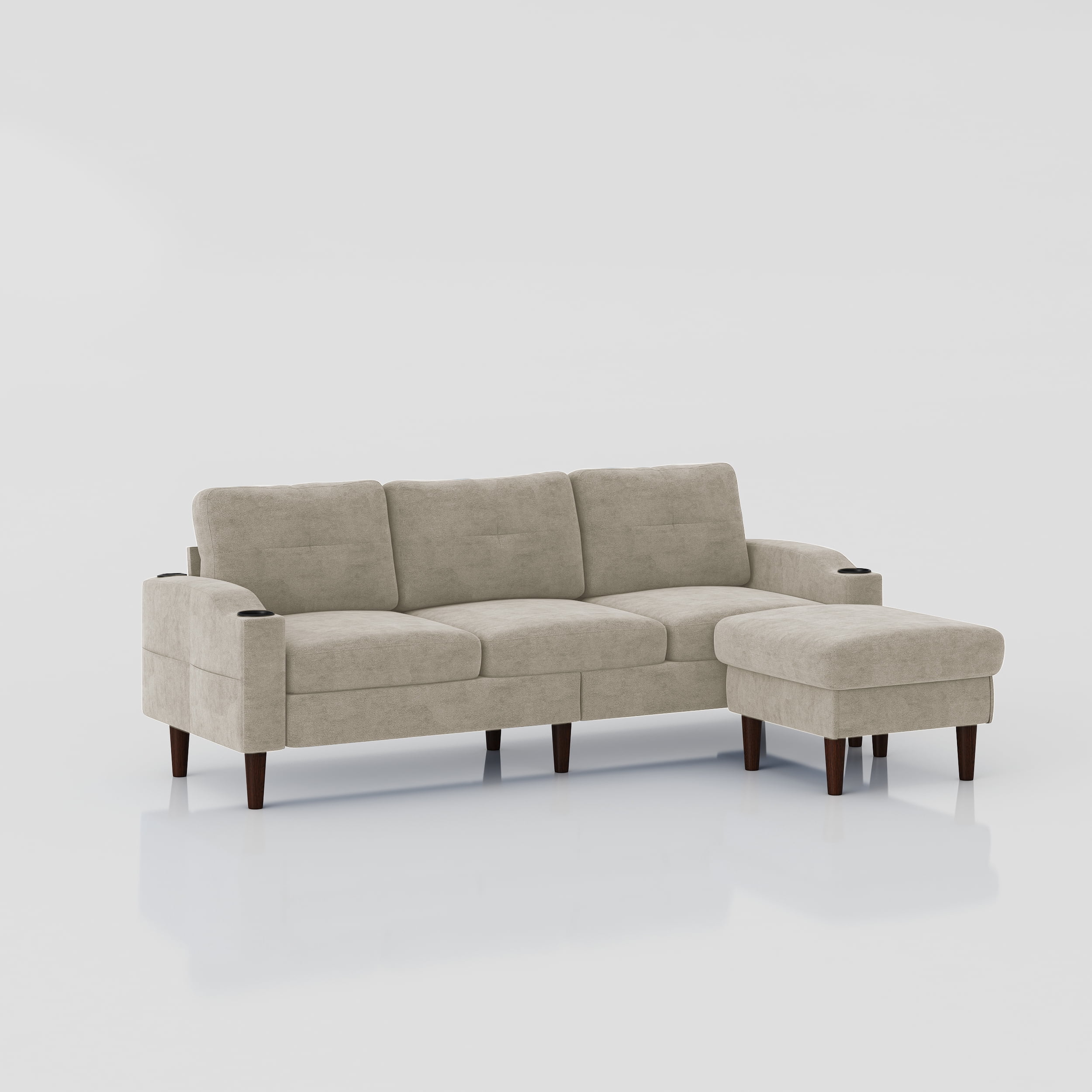 Aukfa Modular L-Shaped 3-Seater Sectional Sofa with Storage Ottoman, USB Ports and Cup Holders, 78" Couch for Living Room, Beige
