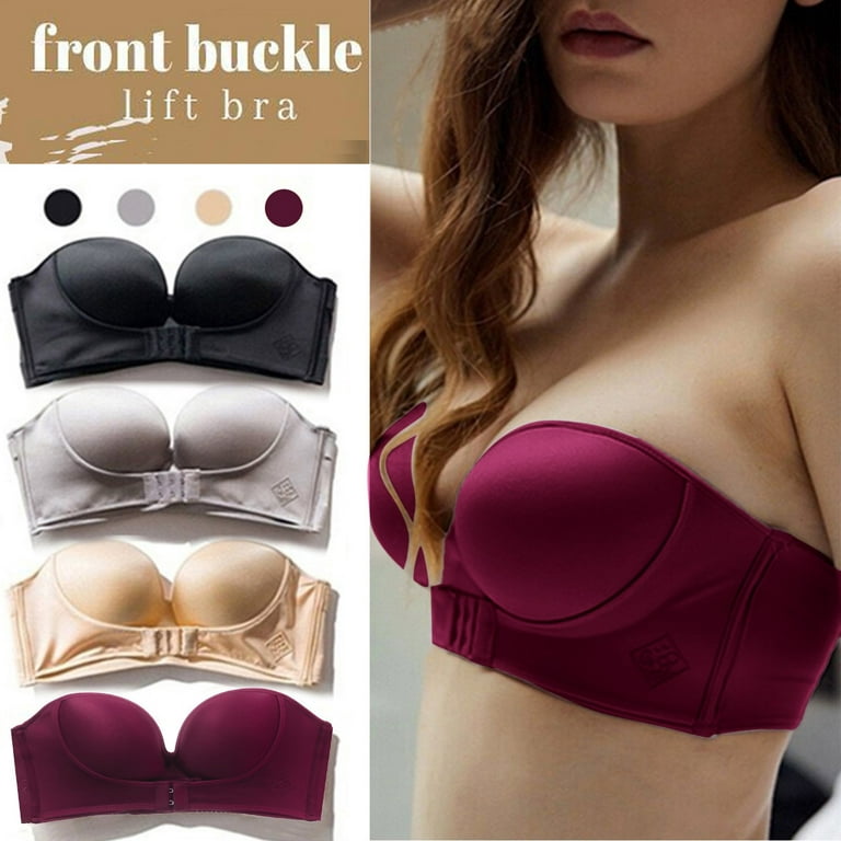 Womens Solid Color Strapless Non Slip Adjustment Rimless Dress Bra F Cup  Bras for Women 70D