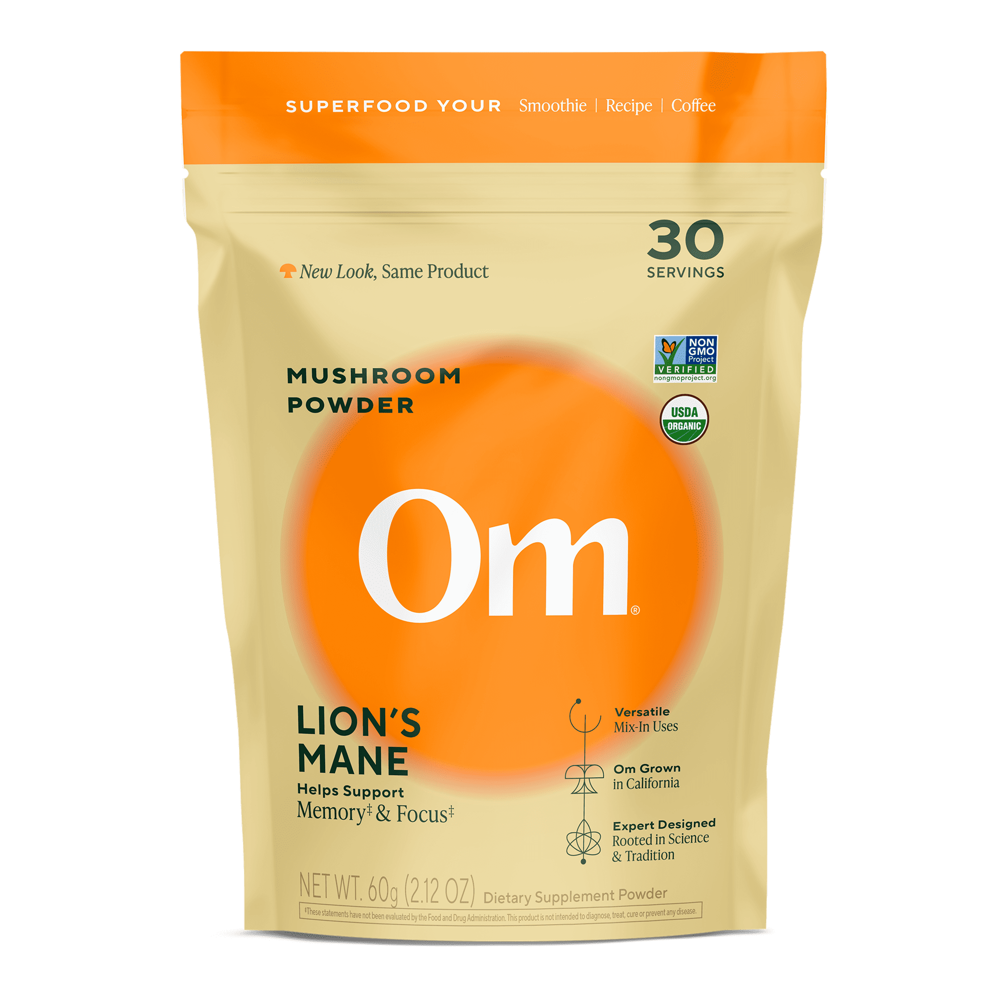 (3 pack) Om Mushroom Lion’s Mane Mushroom Superfood Powder, 60 g