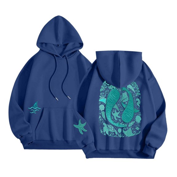 Bibifish Womens Hoodies Casual Marine Conservation Graphic Print Drawstring Pullover Hoodies With Pocket Casual Beach Vacations Theme Cute Hoodies
