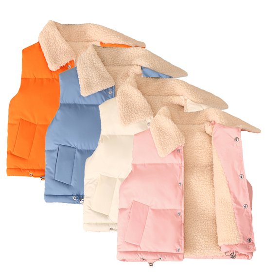 Godderr Kids Toddler Solid Colours Fleece Waistcoat for Boys Girls Lapel Sleeveless Jacket 3-10Y Buttons Warm Vest Autumn/Winter Fleece Tops