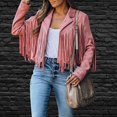 thumbnail image 2 of Chaquetas recortadas Abrigo con flecos Cárdigans delanteros abiertos Manga larga Outwear $ Chaqueta con borlas Mujer Solapa vintage Manga larga con flecos recortada Hippie Fokelyi HMFJ316-6, 2 of 5