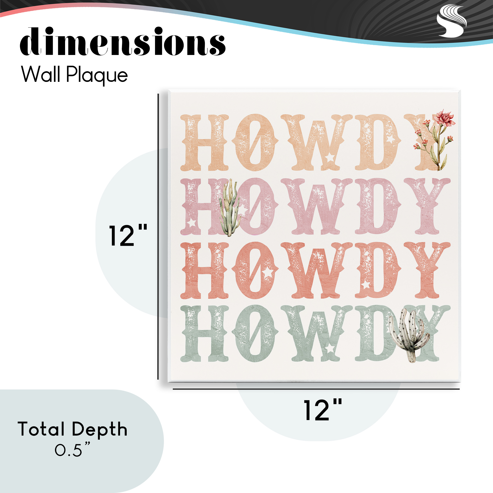 Vintage Howdy Rainbow Text Wall Plaque Art, design by Kim Allen