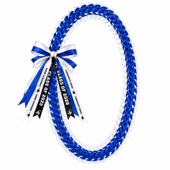 Graduation Leis Class of 2026 Grad Ribbon Lei Graduation Gift Braided Necklace for Men and Women Party Accessories Design 1 Blue White