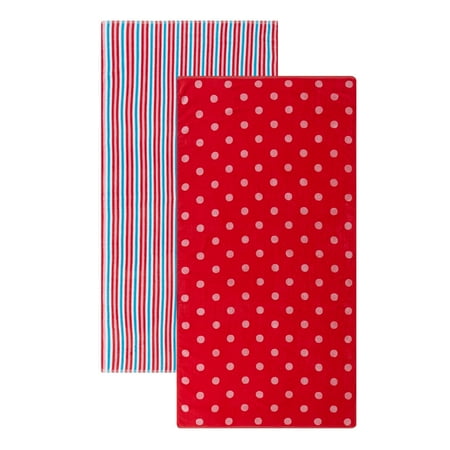 Mainstays Stripe and Polka Dot Reversible Cotton Beach Towel, 2 Pack