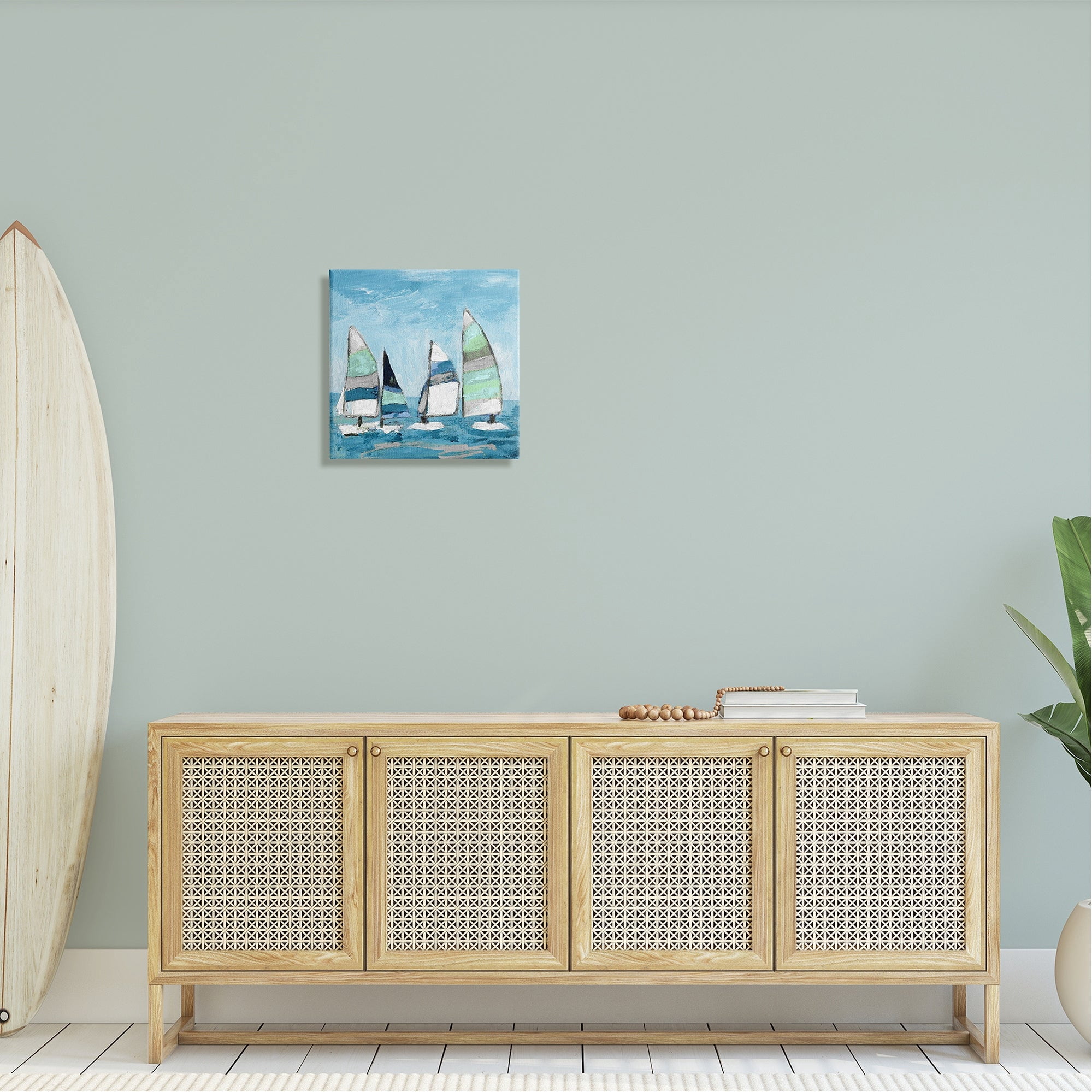 Stupell Industries Floating Striped Sailboats Clear Blue Sky Painting Painting Gallery Wrapped Canvas Print Wall Art, Design by Katrina Craven