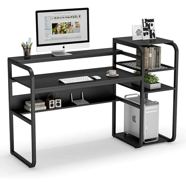 Walmart has a nice looking computer desk with hutch on clearance for only $52! tribesigns rustic computer desk with storage shelves 57 inch industrial office desk with hutch study writing table workstation with printer stand