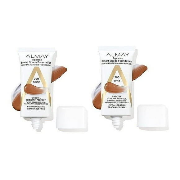 Fond de Teint Anti-âge Almay, Maquillage pour le Visage Smart Shade avec Acide Hyaluronique, Niacinamide, Vitamines C et E, Hypoallergénique – Sans Parfum, 700 Spice, 1 Fl Oz Lot de 2