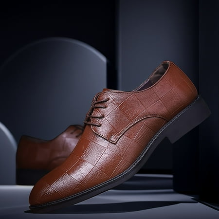 

SHZHRUKUNSHM Men‘s Stylish Wear-Resistant Lace-Up Dress Shoes with Plaid Pattern Design Solid Construction for Business Occasions Perfect Office Footwear for Daily Wear in Size.