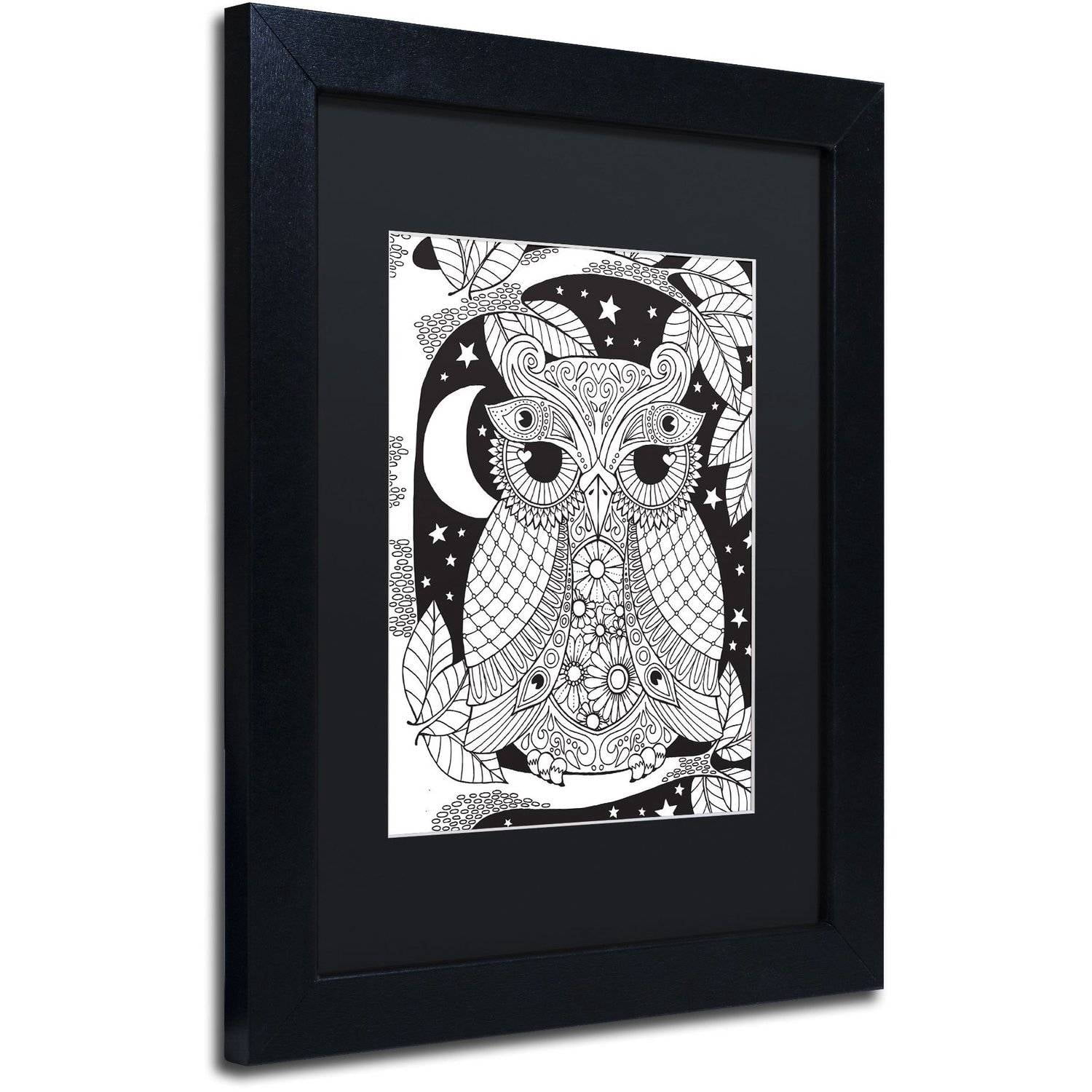 Trademark Fine Art "Owl on a Branch" Canvas Art by Hello Angel, Black Matte, Black Frame