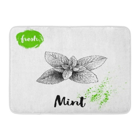 GODPOK Hand Green Leaf Sketch Style Mint Branch Healthy Herb Peppermint Fresh Leaves White Drawing Cocktail Rug Doormat Bath Mat 23.6x15.7 (Best Way To Store Fresh Mint Leaves)