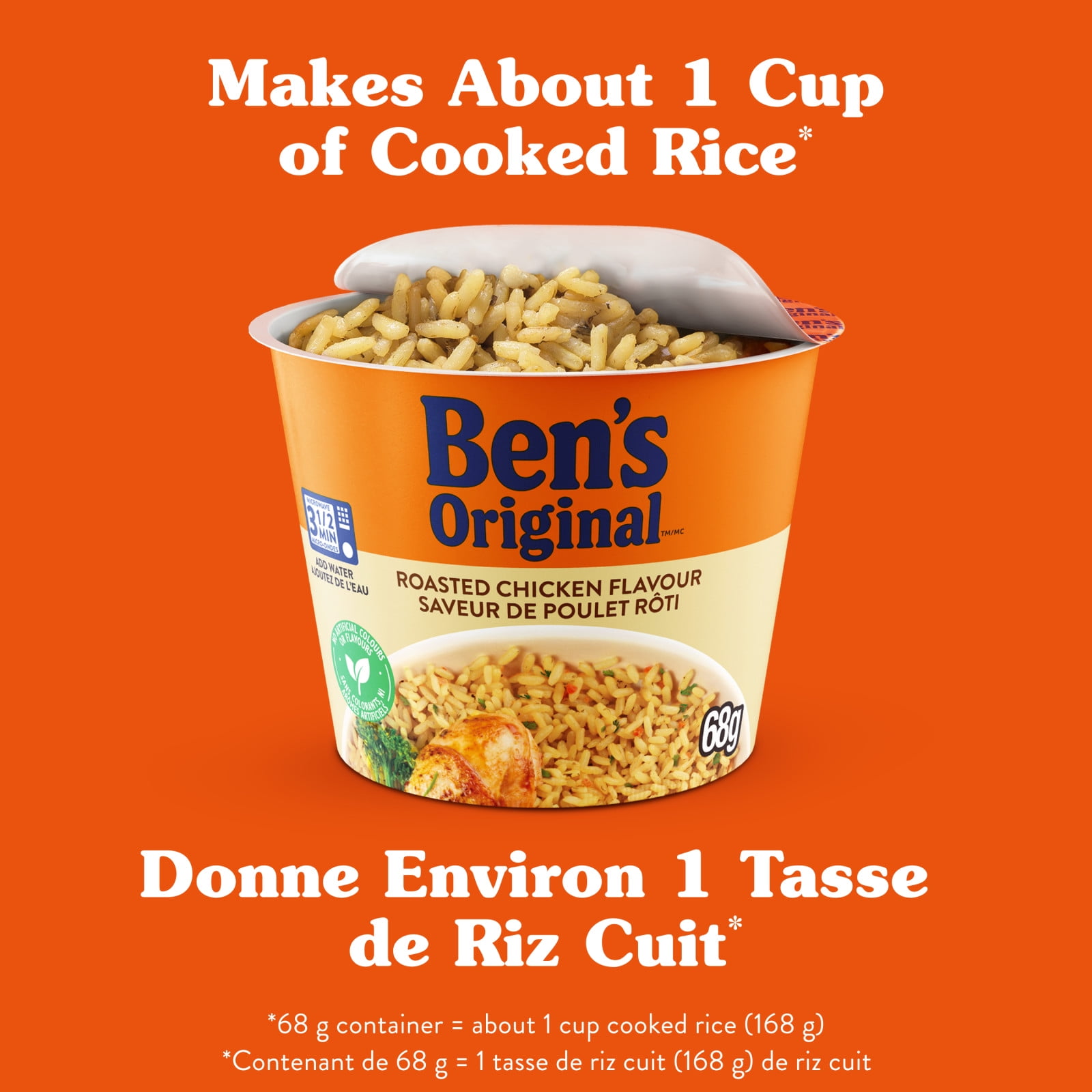 BEN'S ORIGINAL™ Roasted Chicken Flavour Rice Single Serve Cup, Snack or Side, Microwave in 3.5 Minutes, 68 g