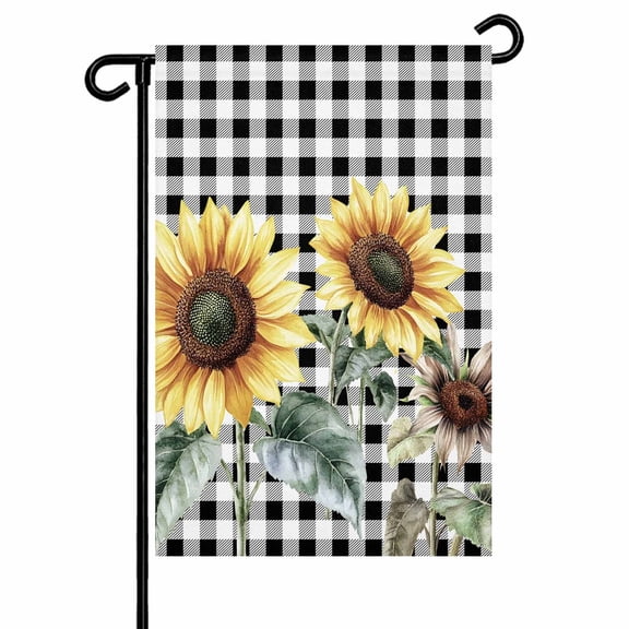 Garden Flag Double-Side Printed House Flag Sunflowers Yard Flag Black Buffalo Plaid Welcome Banner Decor Outdoor Holiday Decorations 12*18in