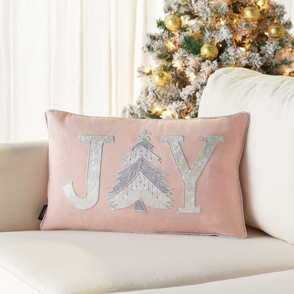 SAFAVIEH Joy Holiday Tree Pillow, 12" x 20", Blush Pink
